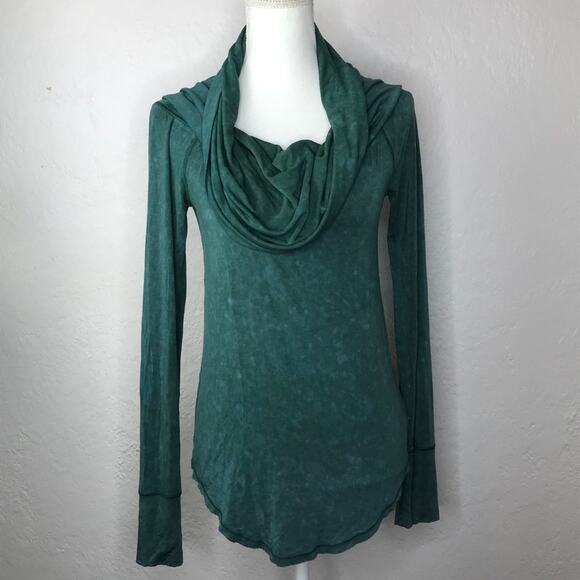 Free People We The Free Women's Cosmo Cowl Neck Green Pullover Top Size Small - Picture 2 of 6